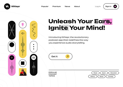 Podcast Streaming Platform audio platform creative interface digital storytelling interactive elements landing page minimal aesthetic modern design music platform design podcas product design sound waves streaming service typography ui design user experience ux design ux ui web design website