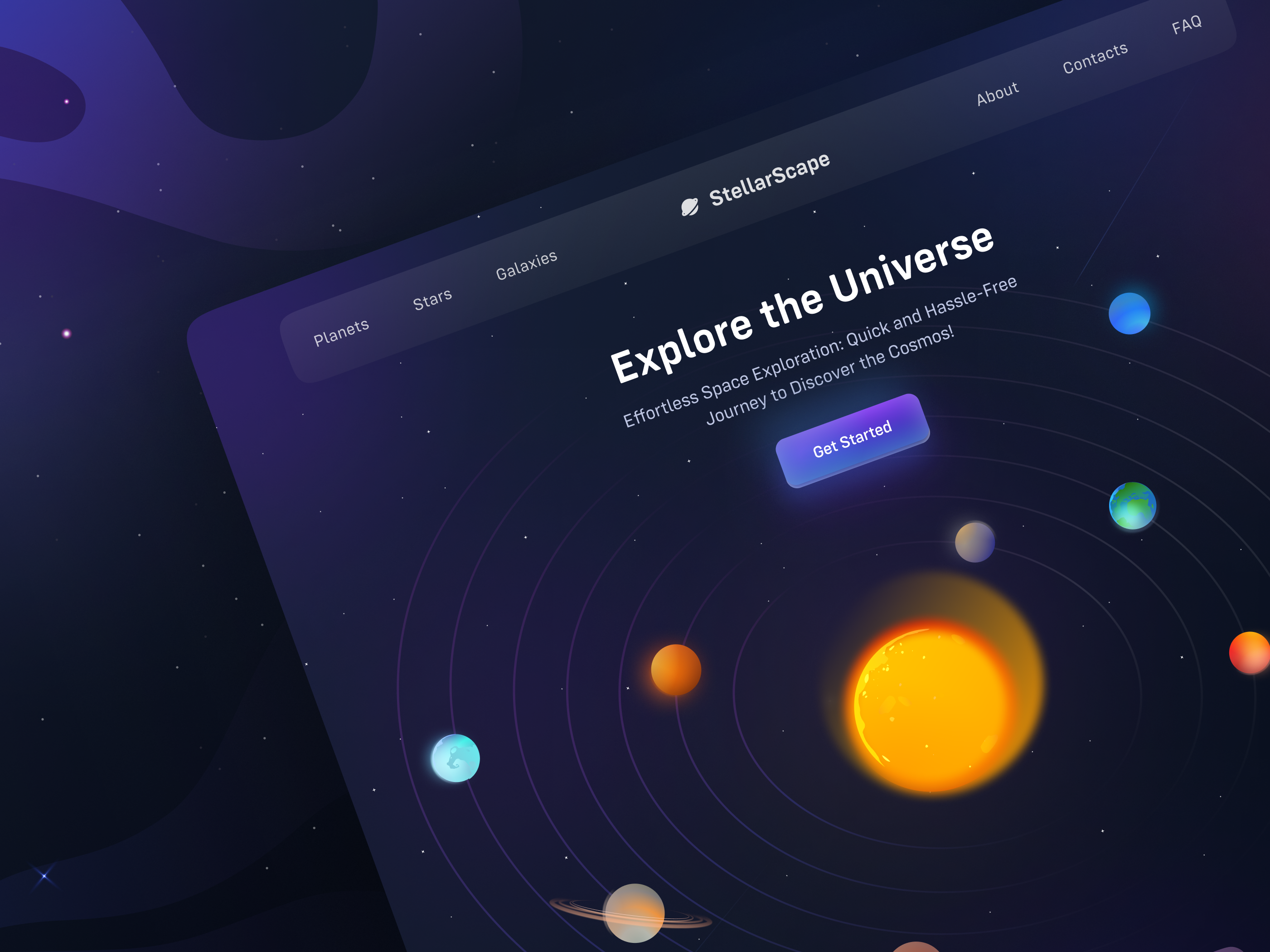 StellarScape - Educational Website 🚀 autolayout branding dark theme design galaxy graphic design illustration landing mobile mobile app planet space stars ui ux uxui design vector web web design website