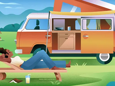 Camping adobe illustrator adobe photoshop amsterdam anwb camping design digitaldrawing editorialillustration holland illustration magazine volkswagen vw