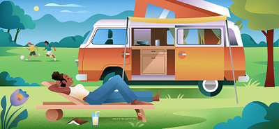 Camping adobe illustrator adobe photoshop amsterdam anwb camping design digitaldrawing editorialillustration holland illustration magazine volkswagen vw