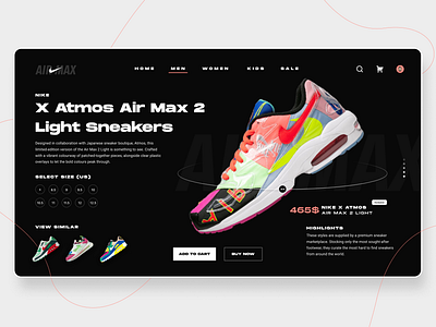 Nike Landing Page Concept branding dark design illustration landing new page pink shoes sneakers trend ui ux vector web website yellow