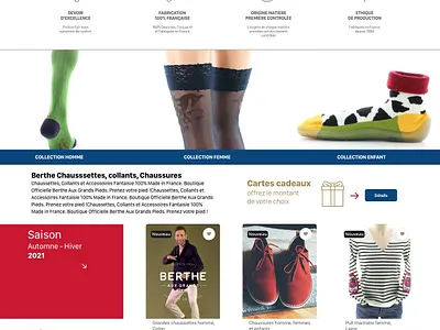 Homepage E-Commerce, Berthe aux Grands Pieds audit ecommerce ui ux