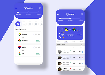 Redesign Dream11 branding cricket design dream11 flat design home screen icons design illustration mobile app mockups redesign typography ui uiux design ux vector wireframes