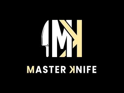 Letter MK or KM Identity Logo With Knife Icon Design Inspiration alphabet beef blade brand chef chop cut font food icon identity initial km knife letter logo menu mk restaurant vector
