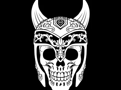 Elegance Viking Helmet And Skull Illustration Logo death design helloween helmet horn illustration logo nordic norse old skeleton sketch skull spooky tattoo vector viking vikings vintage warrior
