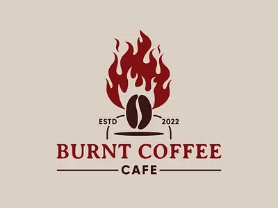 Vintage Coffee Beans Burned Coffee Shop Logo arabica bean bistro burn cafe cappuccino coffee design drink fire flame hot icon logo premium red restaurant roast shop vector