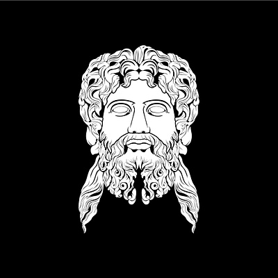 Sculpture Philosopher Face like Zeus Triton Neptune logo design human