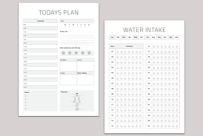 Todays planner and Water Intake planner templates Sheet. adobe indesign animation branding catalog design graphic design illustration line sheet logo magazine newstter planner vector