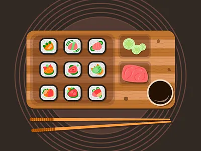 Sushi Rolls flat food illustration rolls set sushi vector