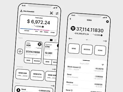 Crypto Wallet concept app crypto draft fintech flat outline uxui wallet