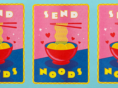 Send Noods, now in riso! bowl greeting card illustration noodles print ramen riso send noods