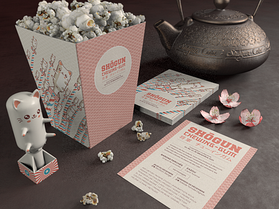 Shōgun Chewing Gum 3d mockup cherry blossom flyer geek kawaii little boy popcorn shōgun chewing gum teapot toy