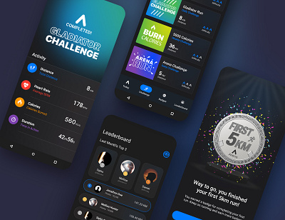 Running App Concept android app badges branding dark mode dark ui design glucode material mobile typography ui ui design ux ux design