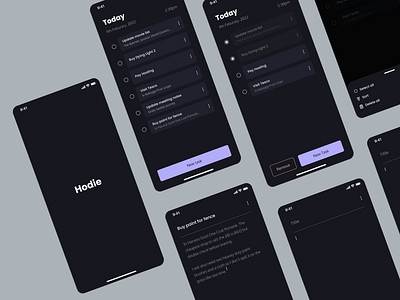 Hodie - Task Management Concept artwork branding colour dark dark theme design figma ios logo tasks ui vector