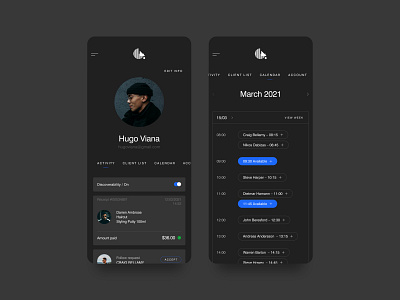 Guile App Calendar View app booking branding calendar dark mode dashboard design interface layout logo minimal mobile native profile ui user interface ux