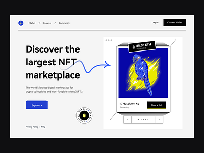 NFT LandingPage🔥🤘 blockchain card crypto cryptoart cryptocurrency ethereum gallery landing landing page nft nft app nft art nft dashboard nft market nft web token uxui web design website