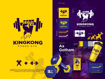 KING KONG : Power Gym angkritth branding character design dumbell fitness gorilla guideline gym icon illustration logo monkey ui vector