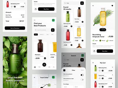 Beauty Products App app art best body branding care design face green hair natural organic skin ui ux