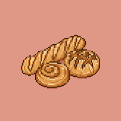 Loaf, Baguette or Danish pastry as PixelArt! 8bit bake bakery baking danish illustration loaf pastry pixel pixelart retro