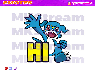 Twitch emotes digimon veemon waving hi animated emotes anime cute design digimon emotes hype illustration sub badge twitch emotes veemon vmon