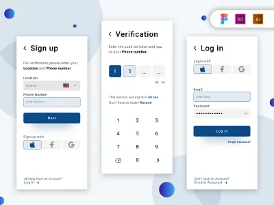 Log In Screens UI app design graphic design ios ui design login screen login screen ui design login ui mobile app mobile app design sign up screen ui signup screen signup ui ui