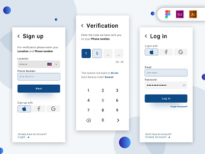 Log In Screens UI app design graphic design ios ui design login screen login screen ui design login ui mobile app mobile app design sign up screen ui signup screen signup ui ui