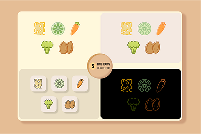 5 healthy food icons in different designs design graphic design icon illustration logo vector иконки иконки на разном фоне иконки полезной еды