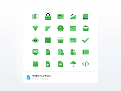🤩 OneTask Fluent Icon Set banking basket bot card credit card data delivery document ecommerce email fluent green icon icon set insurance lock plugin profile shopping cart software