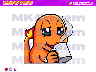 Twitch emotes pokemon charmander sip drink coffee animated emotes anime cute design emotes hitokage hype illustration pokemon sip sub badge