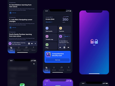Cyber security app after android animation dark effects interaction ios mobile scan security ui ux