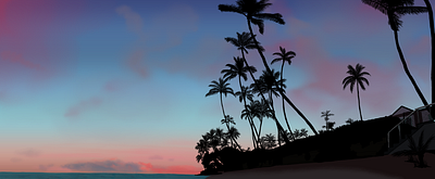 Digital drawing of beach on sunset art beach digital art digital drawing graphic design illustration landscape palms photoshop sunset