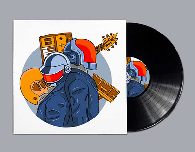 Daft Punk illustration blue and red daft punk electro french music robot sleeve cover vinyl