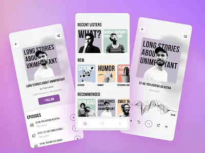 Podcasts App app audio clean live streaming minimal minimalist mobile music player podcast app podcasting stories streaming app ui ui design ux whitespace