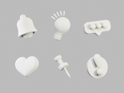 Icon Set V.3 - Clay 3d app b3d bell blender branding bulb c4d clay cycles design heart icon iconography icons iconset illustration pin render ui