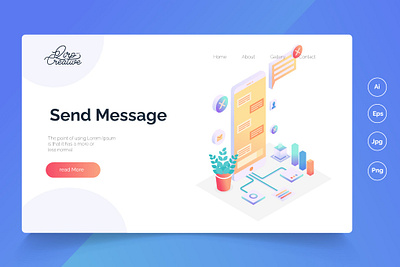 send message - Isometric Landing Page app banner concept design development isometric landing page marketing page process professional it profit ui ui design ux ux design web development web maintance webapp website