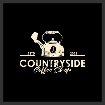 Vintage Kettle Boiler Cauldron With Coffee Bean Icon For Country bar beverage cafe cafeteria coffee design drink hot icon illustration kettle logo rustic tavern tea teapot vector vintage