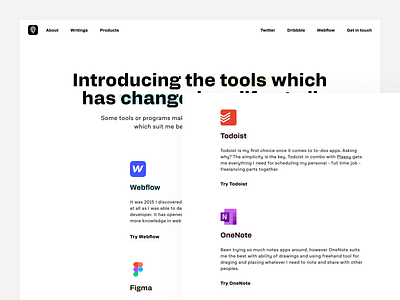 Petrbilek.com - Stack brand branding content designer figma footer header page personal site portfolio presentation section self promo stack todoist tools web webflow website