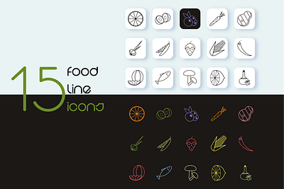 15 food line icons app application design food healthy icons illustration set vector