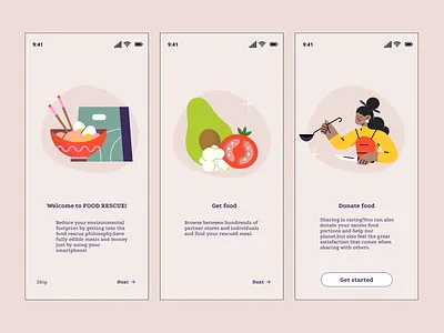 ON-BOARDING FOOD WASTE APP design figma food waste illustration ui ux vector