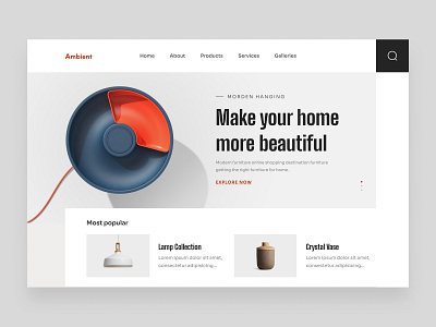 Ambient - Home Décor Shop Landing Page branding concept creative decore design e commmerce shop ecommerce furniture home homedesign interior design landing page minimal ui uiux website