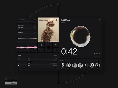 Music Player, Web Design/Motion Design 3d abstract after effects animation animation design black cinema4d design figma illustration motion design motion graphics music player ui ui design ui motion uidesign uiux webdesign