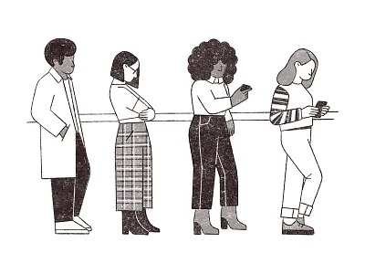 Waiting in line___ black and white illustration brand illustration editorial line illustration people product illustration simple illustration spot illustration