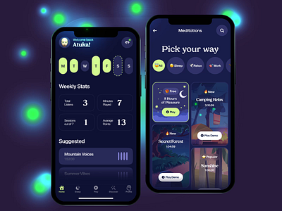 Sleeper - Meditation App 3d app application atuka calendar illustration meditation motion nature navigation notification player sleep ubani ui ux widget