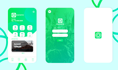 Ui design application branding design eksport green illustration initial letter logo initial logo lette lettermark logo modern rancangan smartphone ui vector