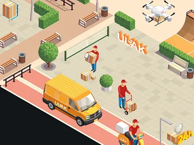 ulakapp isometric 3d animation courier delivery design graphic design illustration isometric logo motion graphics motobike tolga tolga tasci typography ui ulak ulakapp