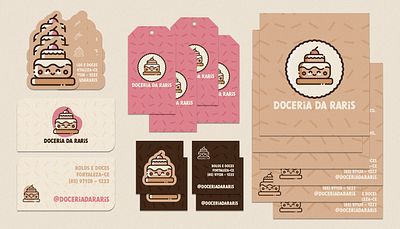 Doceria da Raris brand identity branding business card cake candy bar candy shop chocolate chocolate bar cup cake graphic design illustration kawaii line art logo logotype stationery stickers sweet visual identity