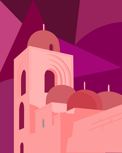 Palermo in pink architecture design flat illustration palermo pink sicily vector