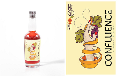 Confluence Distilling - Negroni Label Design branding design digital distillery handmade illustration label negroni