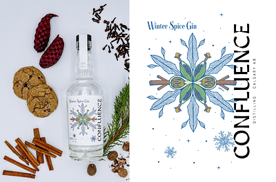 Confluence Distilling - Winter Spiced Gin Label concept design distillery illustration label vector