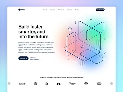 New ionic.io homepage design gradients hero illustration ionic landing page web design website